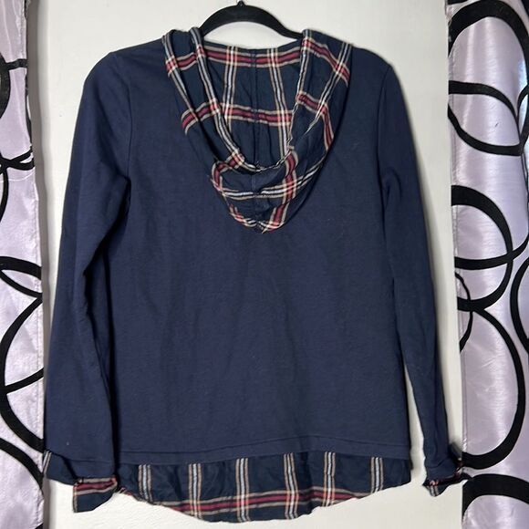 Tommy Hilfiger Womens Layered Plaid Comfy Hoodie Navy Blue Size Small - Picture 9 of 11
